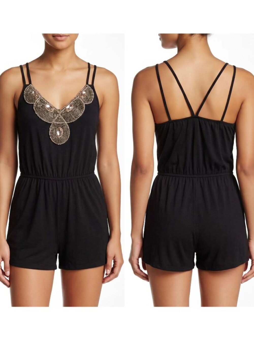 Charlotte Russe Women's Black Beaded Embellished Black Short Romper Size XS NWOT